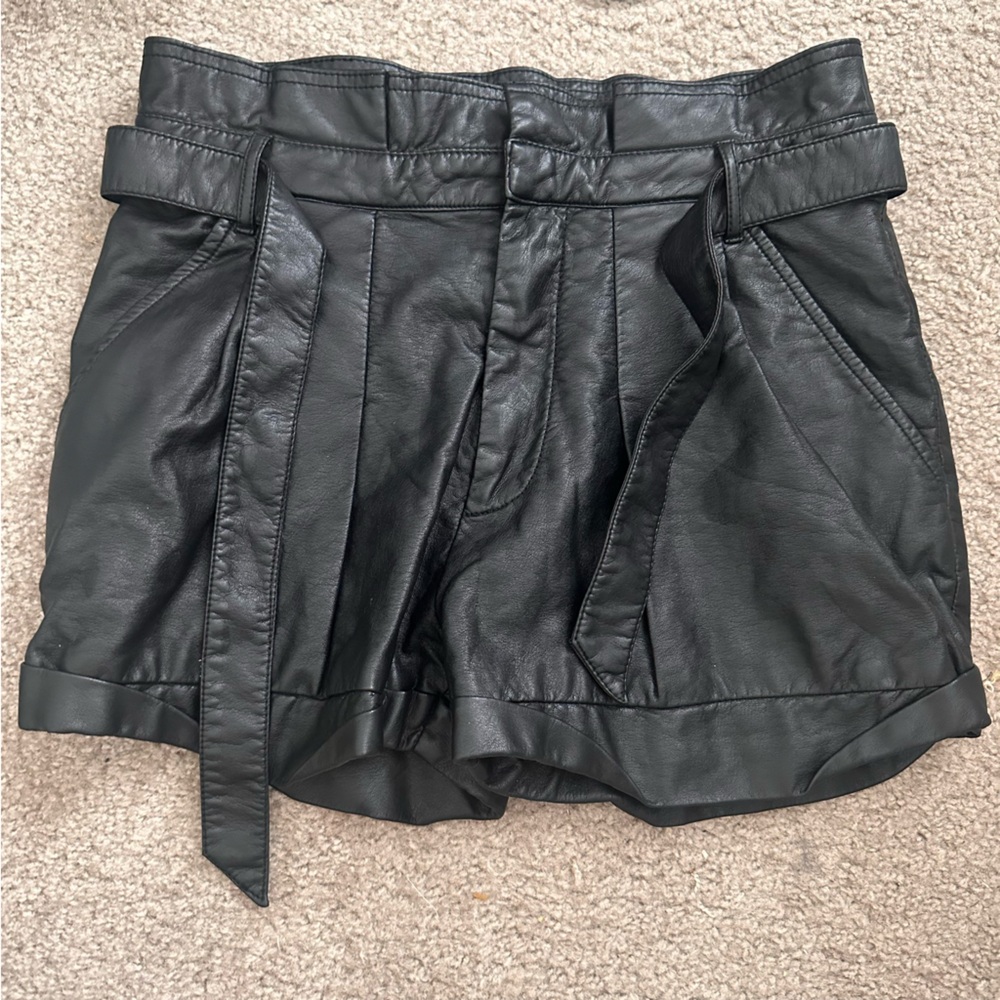 Black pleather paper bag shorts we the free